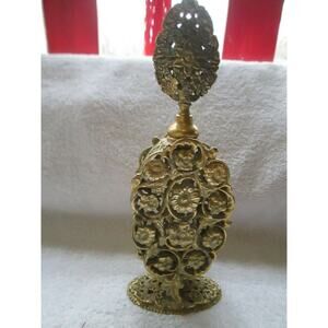 Stylebuilt metal perfume bottle-8 1/2"-beautiful flower decor-brass plate?